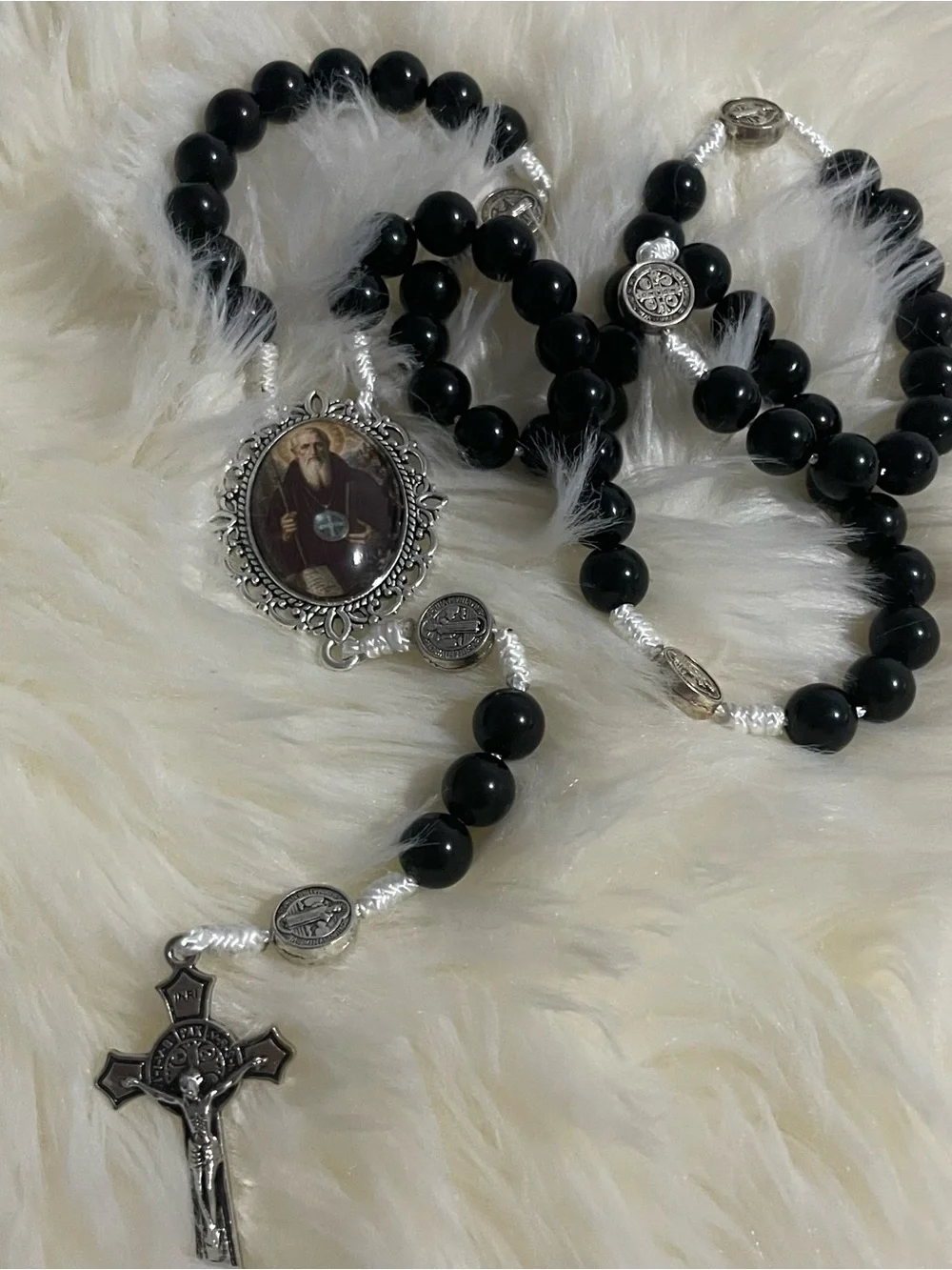 handmade st. benedict rosary | black onyx beads | catholic prayer rosary | st.m